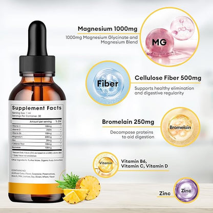 (3 Pack) Magnesium Glycinate Liquid Drops, High Absorption Magnesium Liquid with Bromelain, Vitamin B6 C D, Magnesium Supplement for Kids and Adults, Night & Muscle Support, Pineapple Flavor