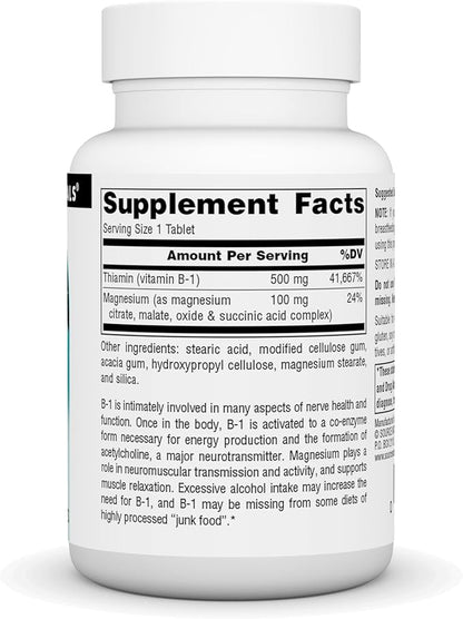 Source Naturals Vitamin B-1 Thiamin 500mg - High Potency, 100% Pure - 50 Tablets