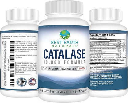 Best Earth Naturals Catalase Formula Starter Set with 60 Capsules of Catalase 10,000 Shampoo 8 Ounces and Conditioner 8 Ounces