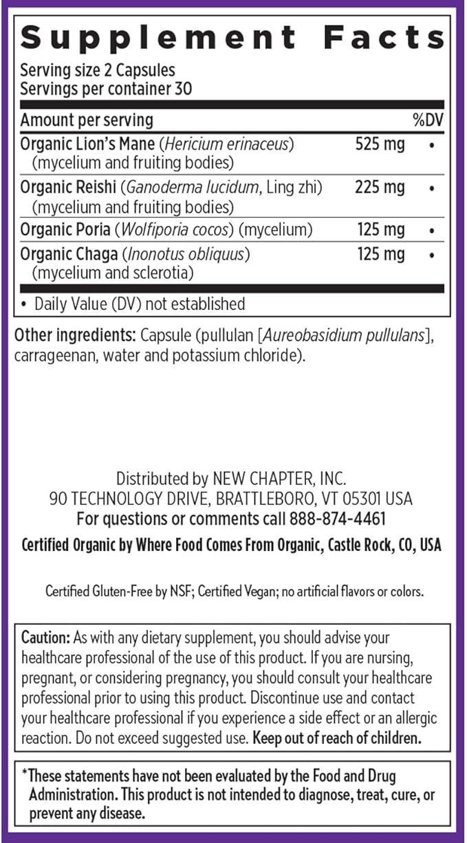 New Chapter Lion's Mane + Reishi Mushroom - LifeShield Mind Force for Mental Clarity with Organic Reishi Mushroom + Vegan + Non-GMO, Nootropic Ingredients - 60 ct