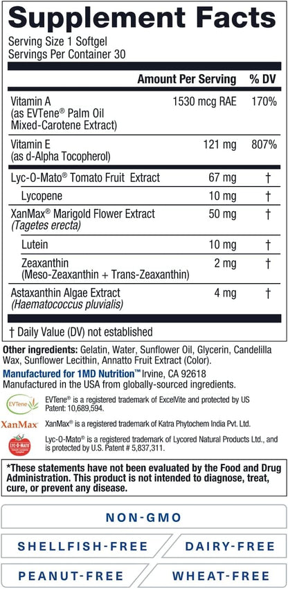 1MD Nutrition VisionMD Eye Vitamin CARMIS - with Lutein & Zeaxanthin | Supports Vision Health, Everyday Eye Strain, & Occasional Dry Eye | 90 Softgels (3-Pack)