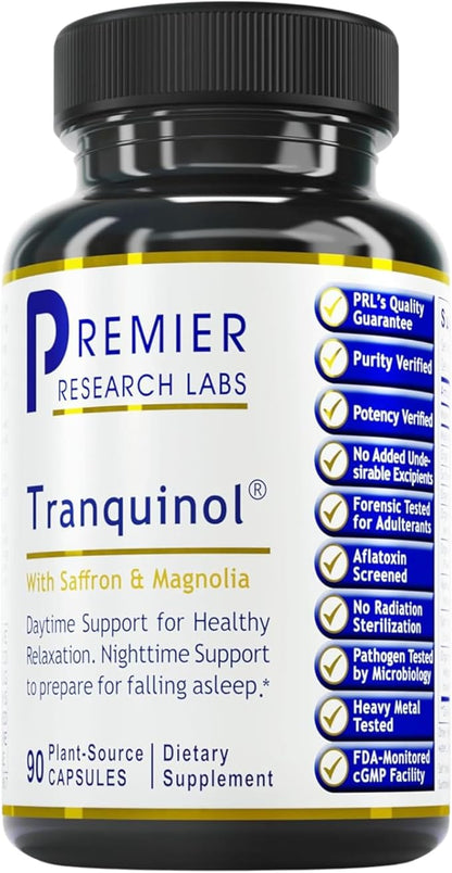 Premier Research Labs Tranquinol | Natural Sleep Aid Supplement for Deep Sleep Support and Calm Mind | Magnesium, Turmeric, Lemon Balm & Saffron Extract - Pure Vegan - 90 Plant-Source Capsules