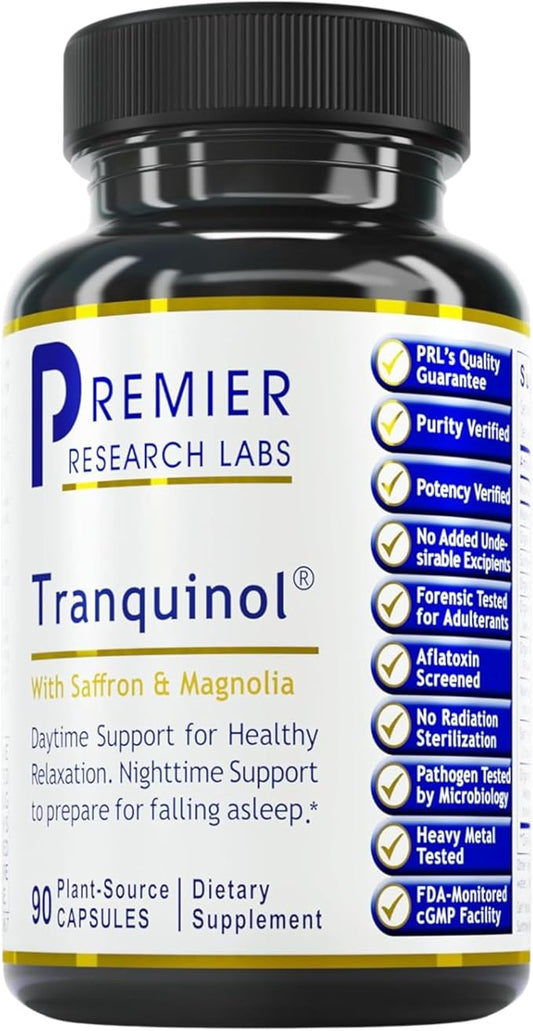Premier Research Labs Tranquinol | Natural Sleep Aid Supplement for Deep Sleep Support and Calm Mind | Magnesium, Turmeric, Lemon Balm & Saffron Extract - Pure Vegan - 90 Plant-Source Capsules