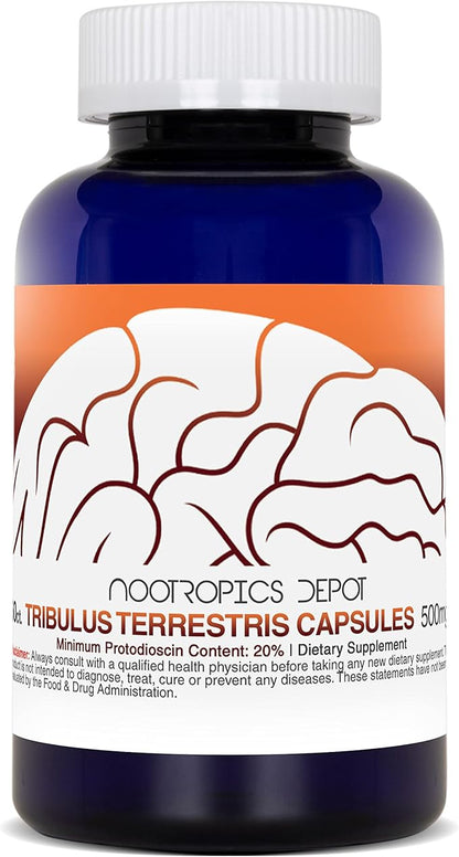 Nootropics Depot Tribulus Extract Capsules | 500mg | 20% Protodioscin | Tribulus terrestris | Fitness, Mood, & Vitality | 60 Count