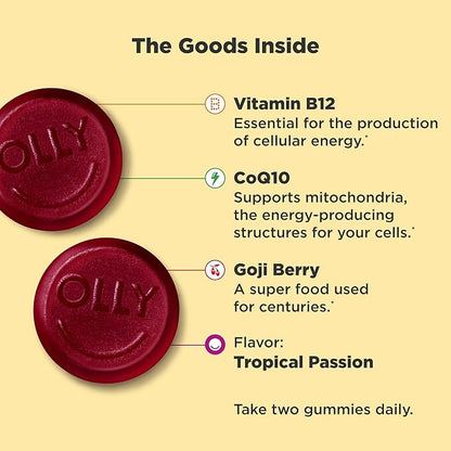 OLLY Muscle Recovery Sleep Gummies, Sleep and Sore Muscle Support, 3mg Melatonin, Tart Cherry & Daily Energy Gummy, Caffeine Free, Vitamin B12, CoQ10, Goji Berry, Adult Chewable Supplement