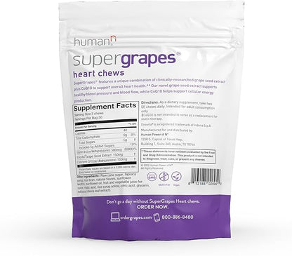 humanN SuperGrapes Chews Supplement – with 100mg CoQ10 and Grape Seed Extract – from The Makers of SuperBeets - Grape Flavor Chew, 60 Count