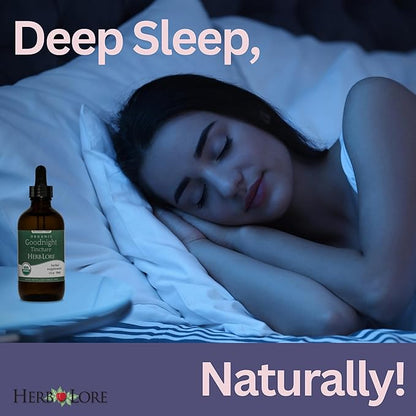 Herb Lore Organic Goodnight Tincture - Liquid Sleep Aid Drops with Valerian Root & Passion Flower Extract for Adults & Kids - Melatonin Free Herbal Sleep Supplement - 4 fl oz