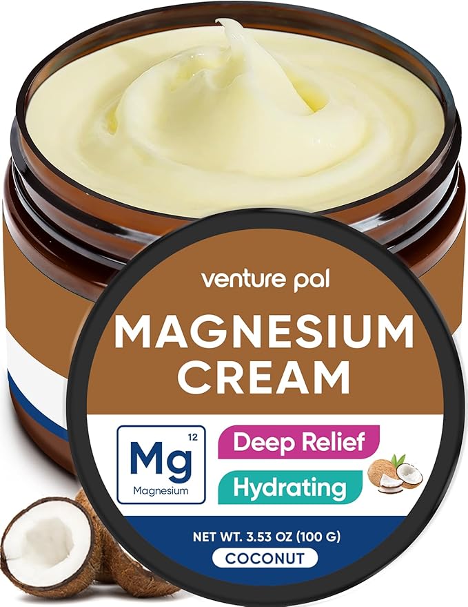 Venture Pal Magnesium Lotion, Topical Magnesium Cream for Sleep, Leg Cramps & Pain, Muscle Relaxation, Calm, Moisturizing Supplement with Coconut Oil, Shea Butter & Hyaluronic Acid, Safe for Kids