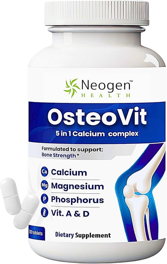OsteoVit 5-in-1 Calcium 120 tabs Multivitamin: Calcium, Magnesium, Phosphorus, Vitamin D3 & A - Bone Strength & Flexibility*, Non-GMO Gluten Free | Calcium Supplement for Women & Men with Vitamin D