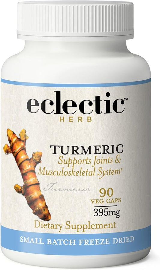 ECLECTIC INSTITUTE Raw Freeze-Dried Turmeric | US Grown | Vegetarian, Non-GMO, Gluten Free | 90 CT (395 mg)
