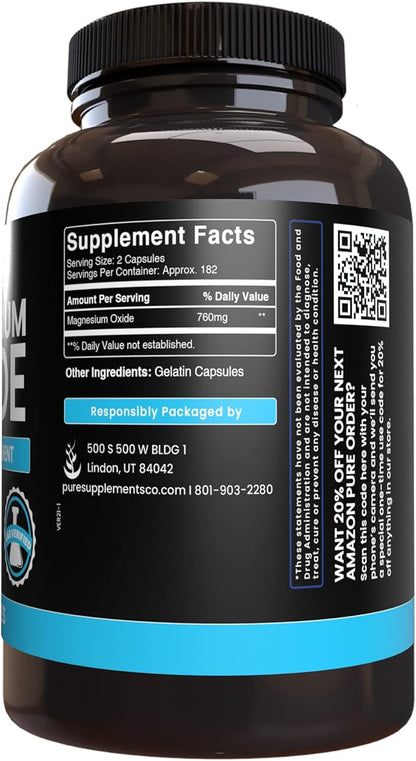 Pure Original Ingredients Calcium Carbonate and Magnesium Oxide Bundle, 365 Capsules Each, No Fillers, Alwasy Pure