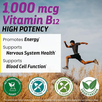 Vitamin B12 1000 Mcg, B12 Vitamins 1000 Mcg Help to Increase Metabolism, Energy Production and Nervous System Support, 120 Chewable Tablets - 1 Tablet Per Serving, Non-GMO & Gluten Free