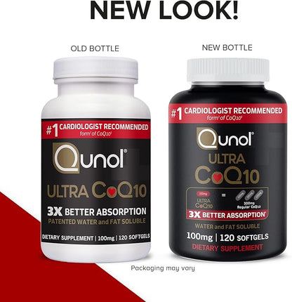 Qunol Ultra CoQ10 100mg Softgels- 3x Better Absorption, Antioxidant for Heart Health & Energy Production, Coenzyme Q10 Vitamins and Supplements, 8 Month Supply, 120 Count (Pack of 2)