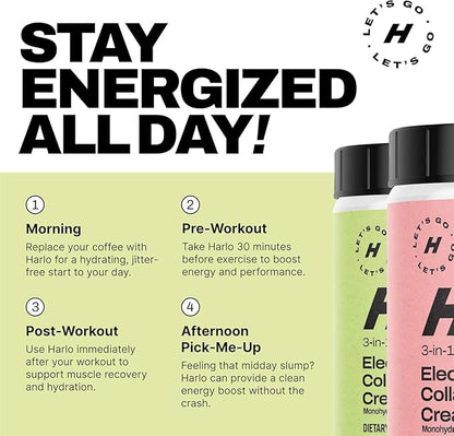 Harlo - Citrus Salt Electrolyte Drink Mix with Bovine Collagen & Creatine - Creatine Monohydrate Powder - Energy Drink Powder - Pre Workout Powder - Sugar Free Energy Drinks - Post Workout Recovery