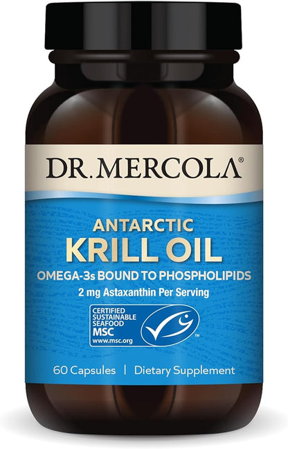 Dr. Mercola Antarctic Krill Oil - 1,000 mg - Omega-3 Supplement with EPA & DHA - Supports Brain, Heart, Joint & Immune Health - GMO-Free, Gluten-Free & Soy-Free - 60 Capsules (30 Servings)