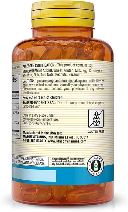 Mason Natural Calcium 1,200 mg with Vitamin D3 50 mcg (2,000 IU) - Immune Support & Bone Health*, Gluten Free, 60 Softgels