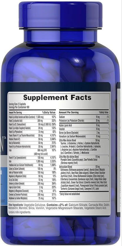 Puritan's Pride Ultra Vita Man High Potency Men's Daily Multivitamin with Time Release Technology, Dietary Supplement to Support Immune System and Cardiovascular Health, 3 Month Supply, 180 Count