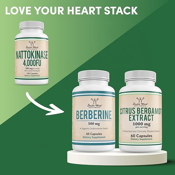 Nattokinase Supplement 4,000 FU Servings, 120 Capsules (Derived from Japanese Natto) Systemic Enzymes for Cardiovascular and Circulatory Support by Double Wood