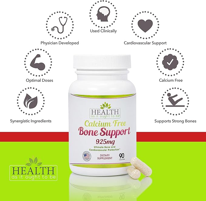 Health As It Ought To Be Calcium Free Bone Support Supplement | Ultimate Bone and Cardiovascular Protection | 90 Capsules