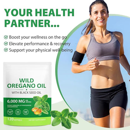 Oil of Oregano 6000mg, Organic Oregano Oil with Black Seed Oil (120 Softgel - 2 Month Supply), Antioxidant & Immune Support, Plant Based, Non-GMO