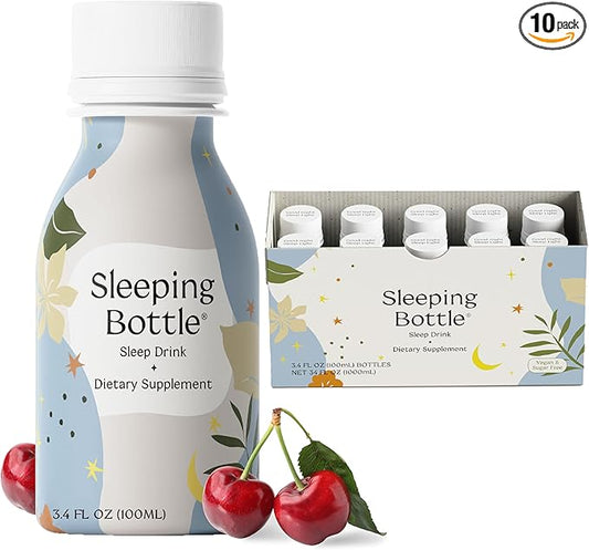 Sleep Aid Drink, Melatonin Free, Vegan, No-Sugar, Cherry Flavor (3.4 Fl Oz, Pack of 10)