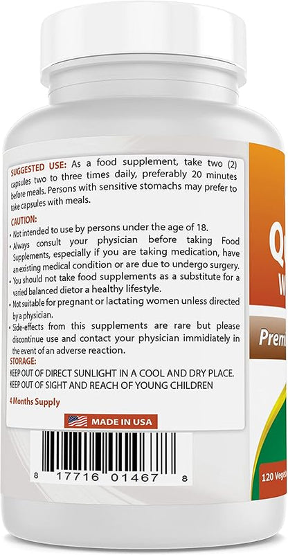 Best Naturals Quercetin with Bromelain Veggie Capsule - 800mg of Quercetin & 165 mg of Bromelain (2400 GDU/g), 120 Count