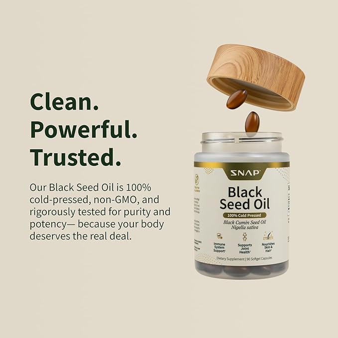 Black Seed Oil Capsules 100% Cold Pressed - Immune Support, Detox Aid, Inflammation Relief, Skin, Hair & Joint Health - Organic Black Cumin Seed, High Potency Nigella Sativa (90 Softgel Capsules)