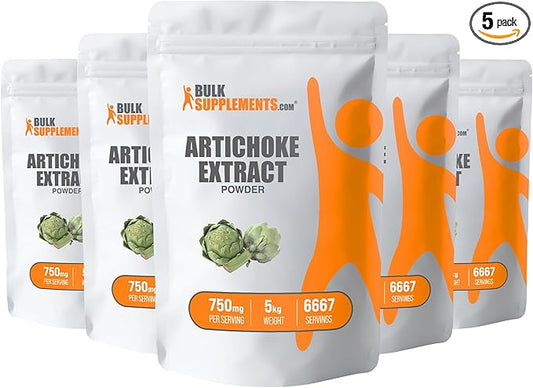 BulkSupplements.com Artichoke Extract Powder - Herbal Supplement, Artichoke Supplement - Vegan & Gluten Free, 750mg per Serving, 5kg (11 lbs) (Pack of 5)