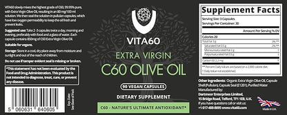 C60 Oil Capsules | Age-Defying Vitality and Antioxidant Support | 99.99% Pure Solvent Free C60 | Organic Oil | Vegan Friendly | Superior Customer Service (Olive Oil)