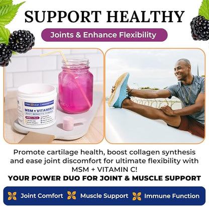 Twig & Leaf MSM + Vitamin C Powder - MSM Powder for Hair Growth & Nail Strength - MSM Supplement for Joint Flexibility - Wildberry MSM Sulfur Powder 30 Servings Non-GMO & Gluten Free - 7.9 Oz