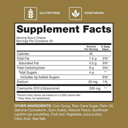 Qunol CoQ10 200mg Soft Chews, Extra Strength & Ultra High Absorption Coenzyme Q10 Supplement, #1 Cardiologist Recommended Supplement for Heart Health, 90 Count