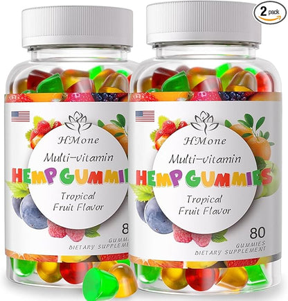 2 Packs Organic Hemp Gummies High Potency with Pure Hemp Oil Extract Vegan Edible Bear Candy - Non-GMO, Vegan, Low Sugar