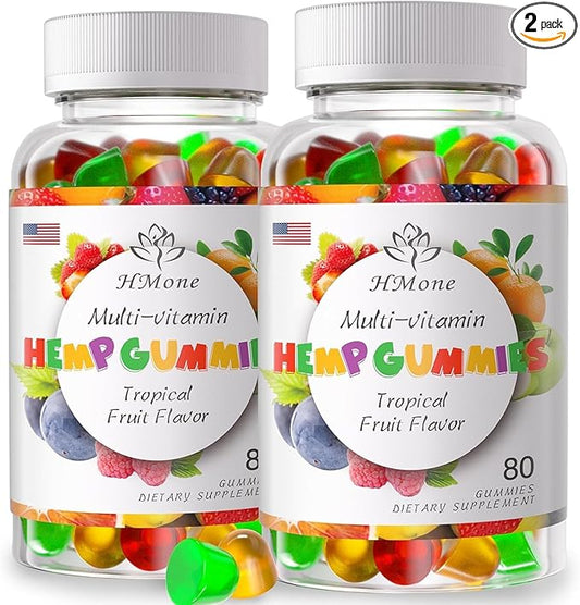 2 Packs Organic Hemp Gummies High Potency with Pure Hemp Oil Extract Vegan Edible Bear Candy - Non-GMO, Vegan, Low Sugar