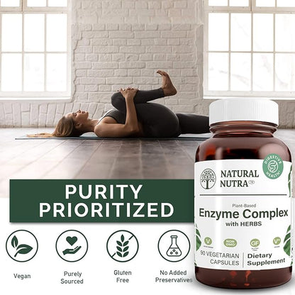 Natural Nutra Plant Based Digestive Enzyme Complex with Herbs, Better Digestion and Improve Nutritional Absorption, Provides Natural Gas Comfort, Helps Prevent Bloating, 90 Vegan Capsules