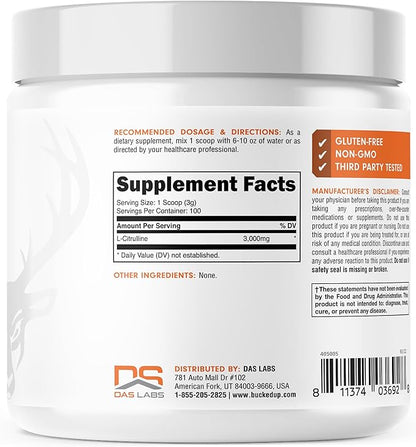 Bucked Up L-Citrulline 3000mg Powder, Essentials (100 Servings)
