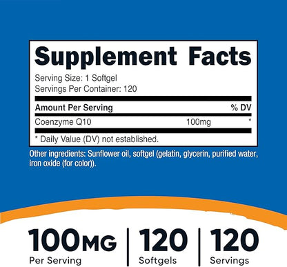 Nutricost CoQ10 Softgels (120 Servings, 100 mg Per Serving) - Better Absorption, Ultra Pure CoQ10 Supplement, Gluten Free and Non-GMO