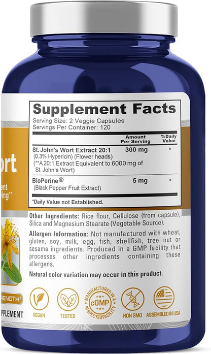 NusaPure St. John's Wort 6,000mg 240 Veggie Capsules (Vegetarian, Non-GMO) Bioperine