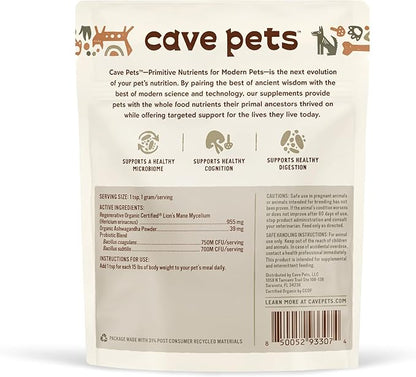 Super Blend Powder, Mushroom Mycelium and Dog Probiotic Supplement for Brain and Digestive Health Support, Lion’s Mane & Probiotics, 90 Servings