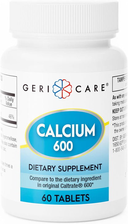 Gericare Calcium 600mg Supports Bone Health, Nutritional Supplement, 60 Count (Pack of 1)