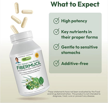 ANDREW LESSMAN Fibermucil 360 Capsules -Psyllium Husk Powder. Gently Promotes Regularity and Digestive Health. Rich in Fiber. Gentle, Easy, Effective. No Additives. Small Easy to Swallow Capsules