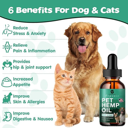 Hemp Oil Organic Extract for Dogs and Cats, Omega 3-6-9 Oil Supplement Hemp Oil for Pets-1012-D071