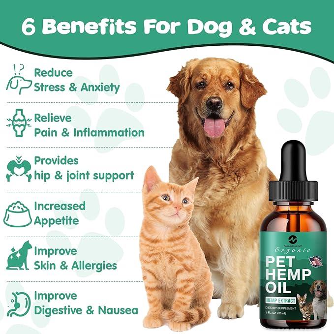 Hemp Oil Organic Extract for Dogs and Cats, Omega 3-6-9 Oil Supplement Hemp Oil for Pets-1012-D075