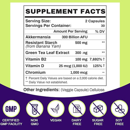GLP-1 Supplement - 300 Billion AFU Akkermansia Probiotic for Women & Men, Akkermansia Muciniphila for GLP-1 Production, Digestive, Gut, Immune Health, Enhances Gut Digestive Lining function, 4 Pack