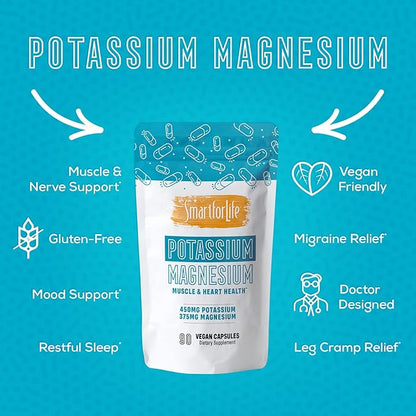 SMART FOR LIFE Potassium Magnesium Supplement – High Absorption Mineral Complex – 90 Vegan Capsules – Muscle Support & Electrolyte Balance