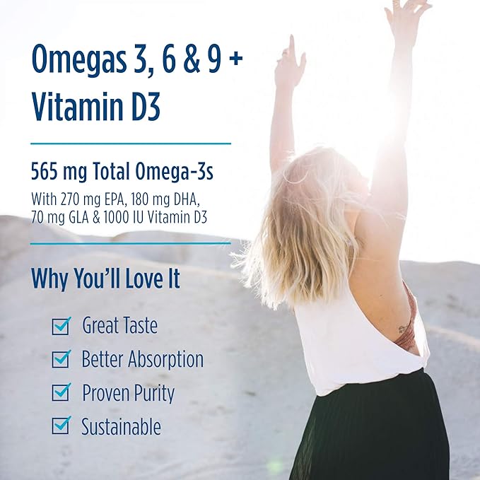 Nordic Naturals Complete Omega-D3, Lemon Flavor - 60 Soft Gels - 565 mg Omega-3 + 70 mg GLA + 1000 IU Vitamin D3 - EPA & DHA - Healthy Skin, Cognition, & Positive Mood - Non-GMO - 30 Servings