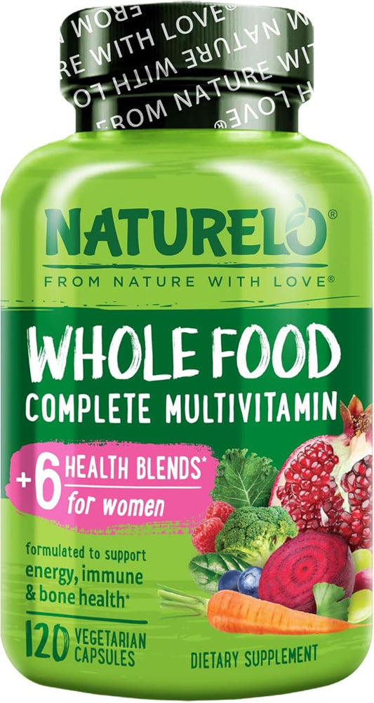 NATURELO Whole Food Multivitamin for Women - with Vitamins, Minerals, & Organic Extracts - Supplement for Energy and Heart Health - Non GMO - 120 Vegan Capsules
