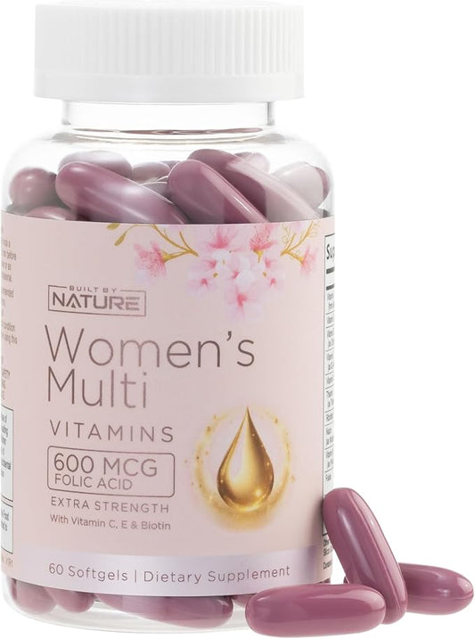 Built by Nature Vitamins for Women – Women's Complete Daily Multivitamin Supplement with A, B, C, D, E, Iron, Calcium, Magnesium and Multi Minerals – Wellness & Immune Health Support - 60 Softgels