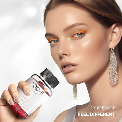 Codeage Vitamin D3 Gummy Vitamins, Vitamin D3 5000 IU Gummies Cholecalciferol 125 mcg, Soft Pectin-Based, Animal Gelatin-Free Gummy, Gummies Vitamins, Tasty Strawberry, Non-GMO - 2-Pack