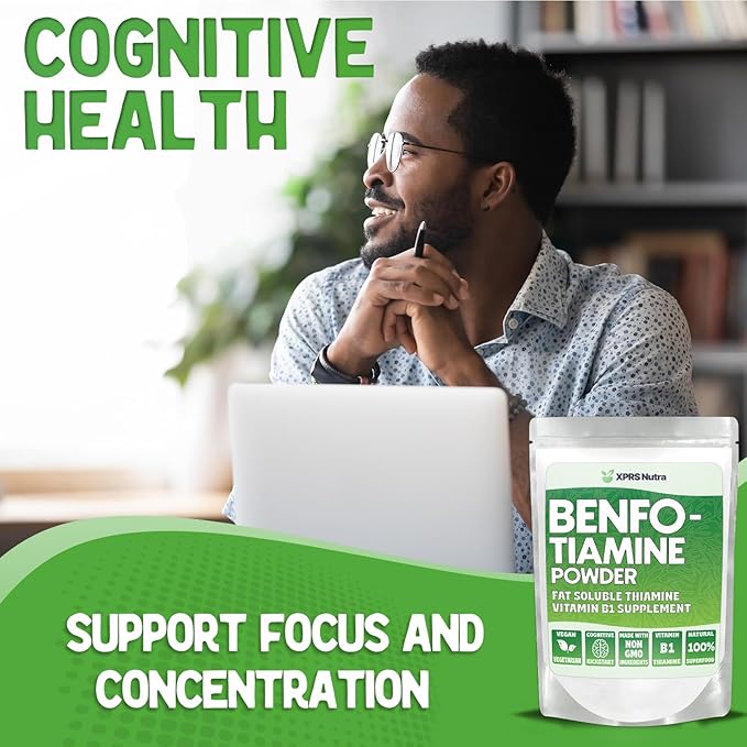 XPRS Nutra Benfotiamine Powder (Thiamine) - Fat Soluble Happy Heart Thiamine Supplement - Advanced Vitamin B1 Benfotiamine for a Cognitive Boost - Vegan Friendly Benfotamine Powder (4 Ounce)