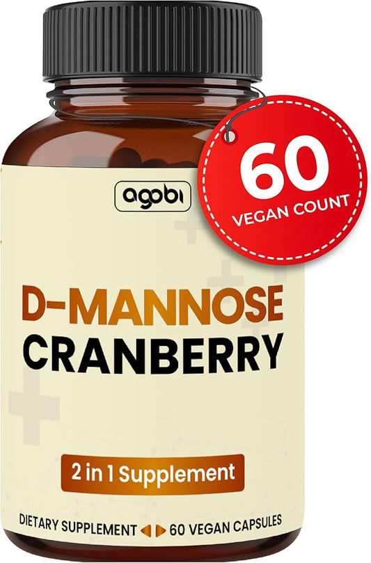 agobi D-Mannose 1300mg with Cranberry 200mg Supplement - 60 Capsules - Support for UTI Health, Immune System & Body Management - Gluten-Free, Non-GMO